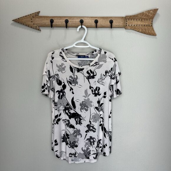 Apt 9 Tops - Apt 9 | Ivory Black Gray Soft Ruffle Short Sleeve Stretchy Top Medium